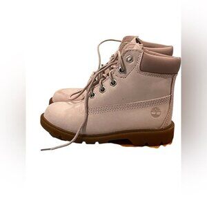 Timberland Classic Pink Nubuck Leather Girls Boots Size 10 With Rubber Sole